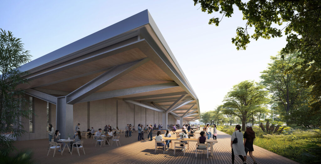 Industrial Oasis Lightion - Canopied Garden Eye Level View - Myanmar - Visualisation