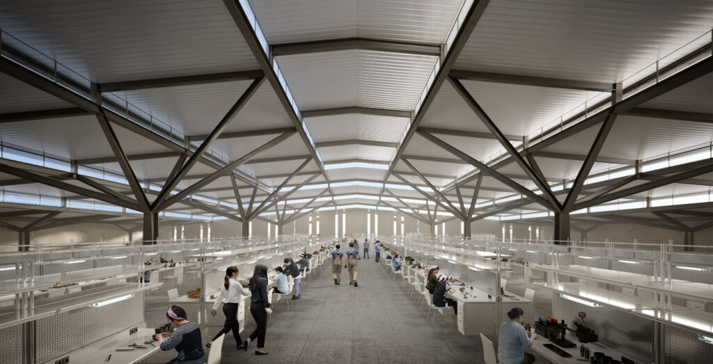 Industrial Oasis Lightion - Fab Production Line Interior View - Myanmar - Visualisation